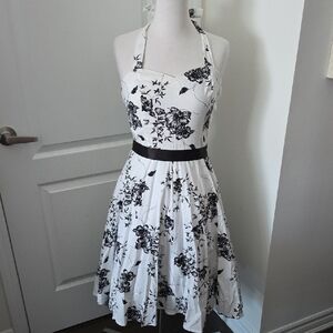 Strapless Black and White Floral Dress